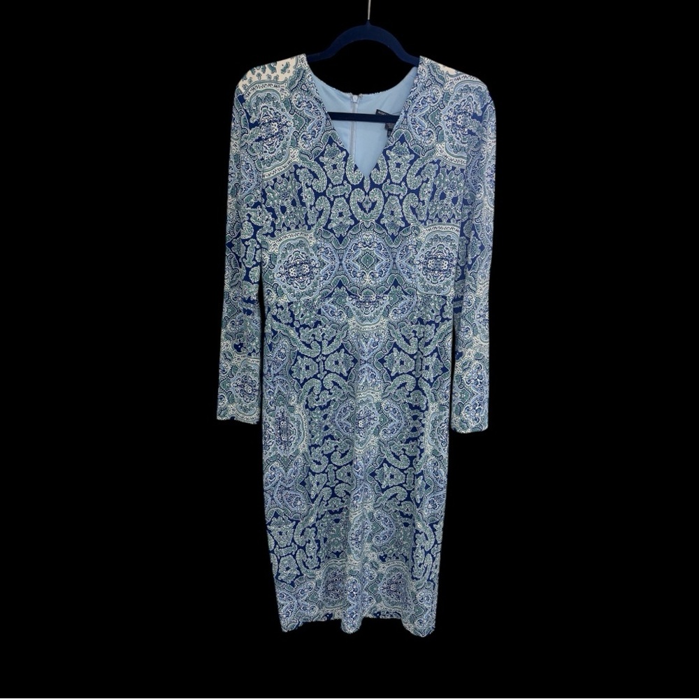 Maggy London Elegant Blue Patterned Dress